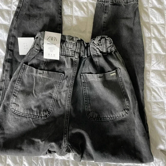 Zara gray paper bag front button denim pants - Picture 8 of 10